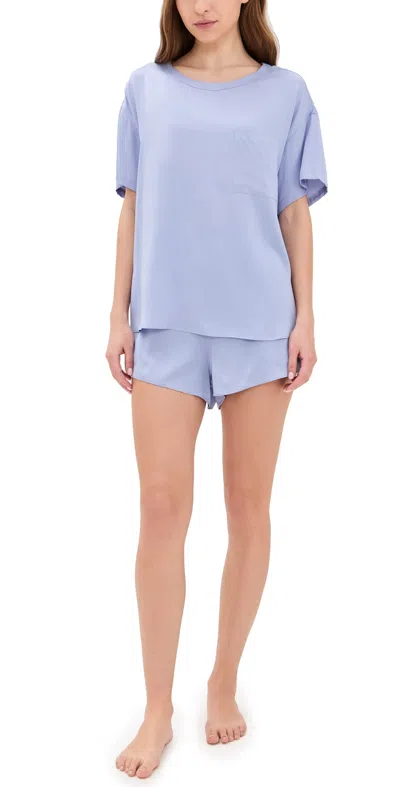 Lunya Washable Silk Tee Shorts Set Periwinkle Eve