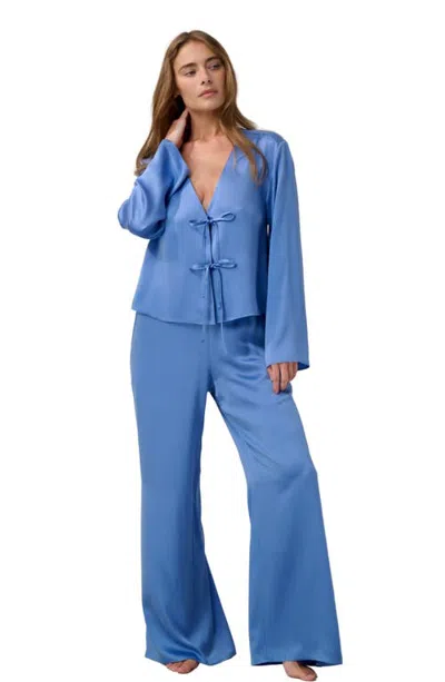 Lunya Washable Silk Tie Front Pant Set In Blue
