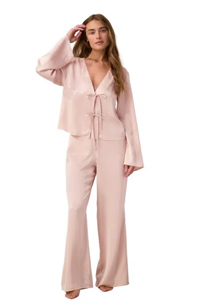 Lunya Washable Silk Tie Front Pant Set In Pink