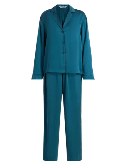 Lunya Women's Piped Silk Pajamas In Blue
