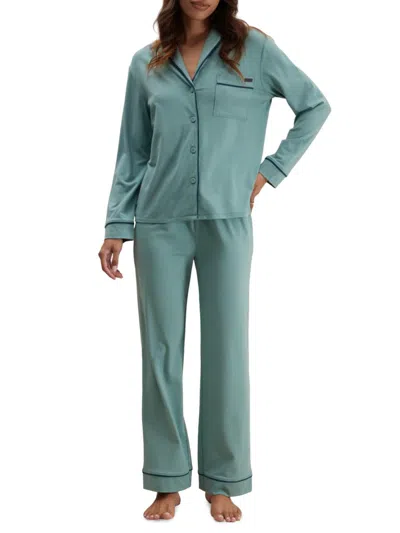Lunya Women's Slumberknit Piped Pajamas In Green