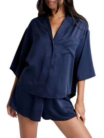 Lunya Women's Washable Silk Relaxed 2-piece Top & Shorts Set In Blue
