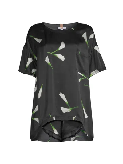 Lunya Women's Washable Silk Shirt & Shorts Pyjamas In Floating Lily