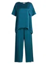 Lunya Washable Silk Tee Pant Set In Blue
