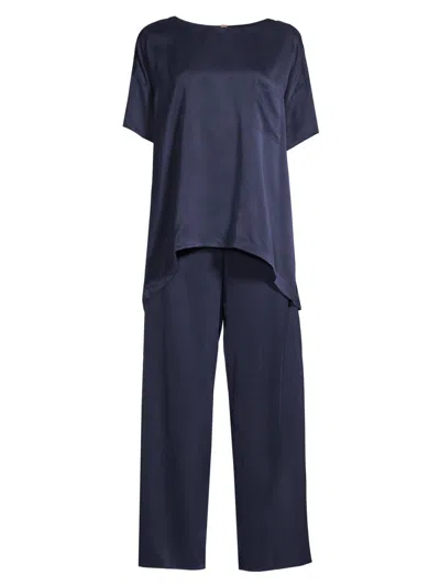 Lunya Women's Washable Silk T-shirt & Pants Pajamas In Blue