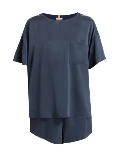 Lunya Women's Washable Silk T-shirt & Shorts Set In Blue