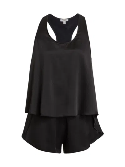Lunya Women's Washable Silk Tulip-back Tank & Shorts Pajama Set In Immersed Black