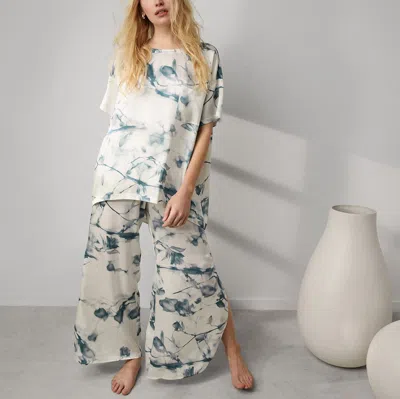 Lunya X Grace Dines Washable Silk Tee Pant Set In Whispered Bloom Large
