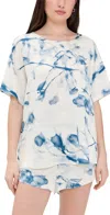 Lunya X Grace Dines Washable Silk Tee Shirt Pj Set Whispered Bloom Large In Whispered Bloom Large