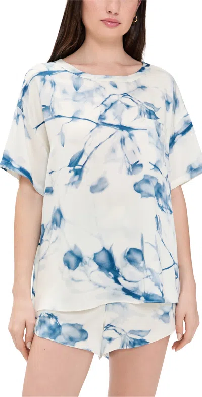 LUNYA X GRACE DINES WASHABLE SILK TEE SHIRT PJ SET WHISPERED BLOOM LARGE