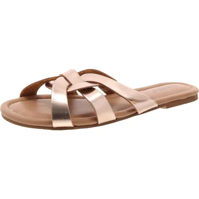 Luoika Womens Faux Leather Slip On Slide Sandals In Gold