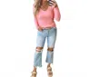 Lure Boutique Hold Tight Ribbed Long Sleeve Top In Watermelon