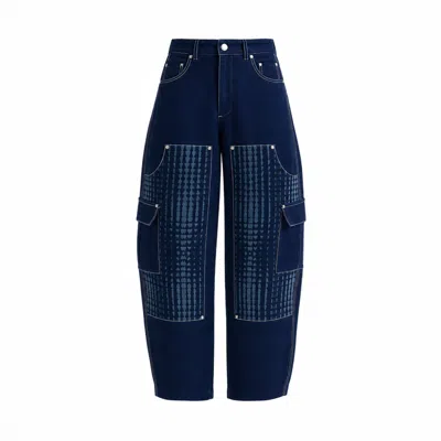 Luroq London Women's Blue Graphic Panel Field Trousers In Multi