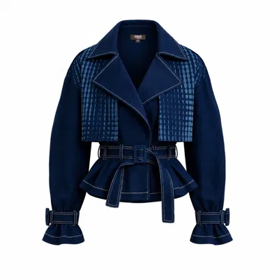 Luroq London Women's Blue Graphic Peplum Trench
