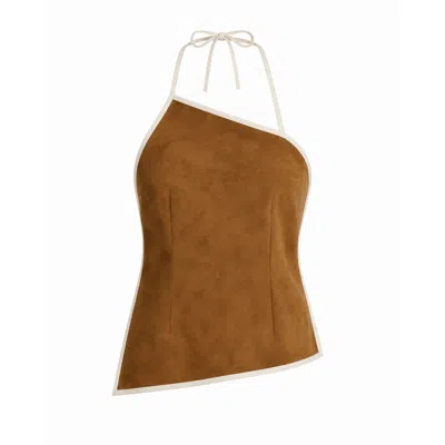 Luroq London Women's Brown Faux Suede Halter Top Tan