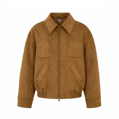 Luroq London Women's Brown Padded Faux Suede Bomber