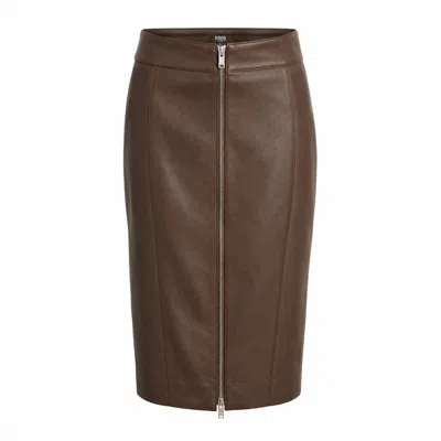 Luroq London Women's Brown Panelled Midi In Faux Leather
