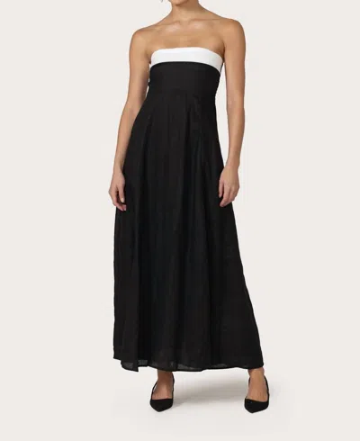Lusana Alora Linen Maxi Dress In Black / White