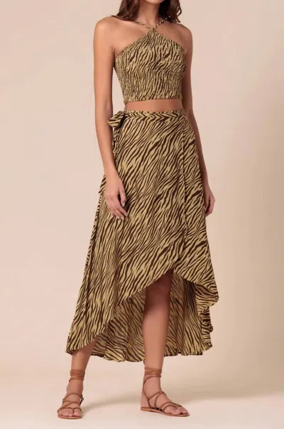 Lusana Arlen Halter Smocked Crepe Top In Dune Print In Brown