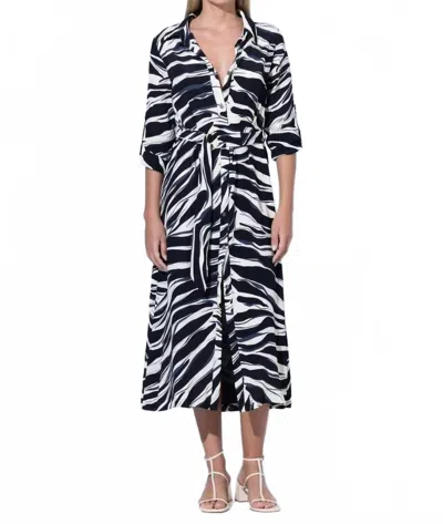 Lusana Cedar Shirt Midi Dress In Black Bamboo Pattern In Blue