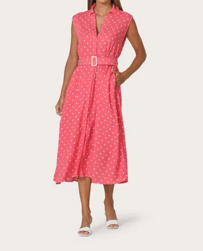 Lusana Chloe Belted Linen Shirt Dress In French Spot In Pink