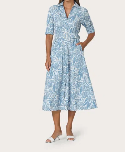 Lusana Chrissie Belted Poplin Dress In Botanical In Blue