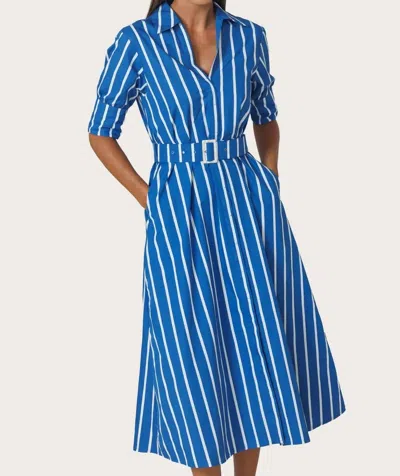 Lusana Chrissie Belted Poplin Dress In Vacay Stripe In Blue