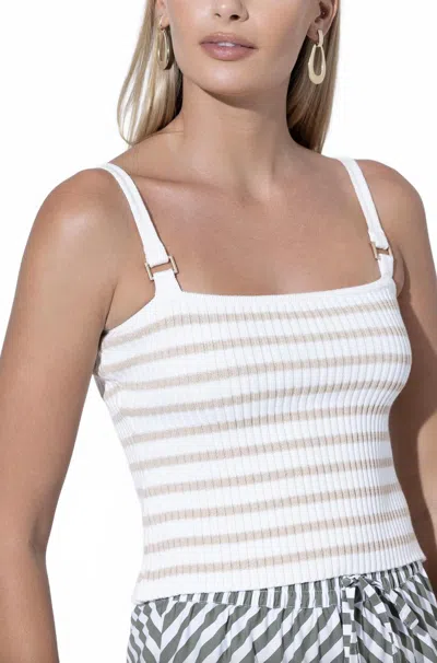Lusana Christine Knitted Top In Latte Stripe In Multi