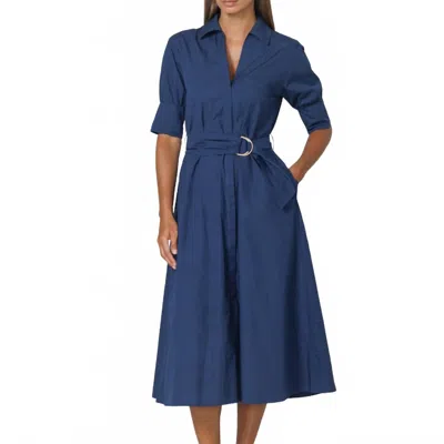 Lusana Connie Embroidered Poplin Shirt Midi Dress In Blue