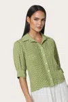 Lusana Devon Button Placket Blouse In Green In Green
