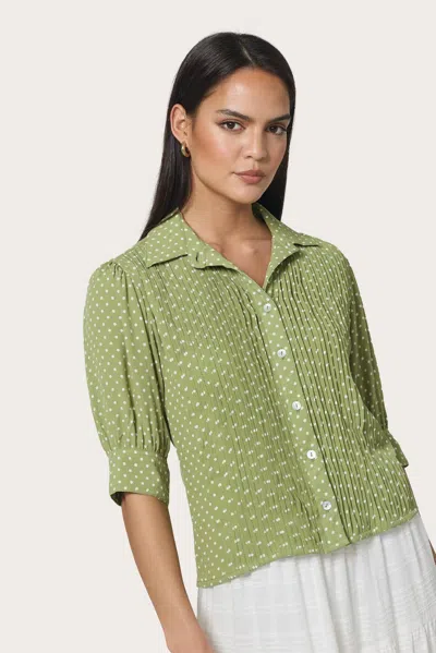 Lusana Devon Button Placket Blouse In Green