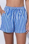 Lusana Donovan Poplin Short In Blue & White Stripe In Blue