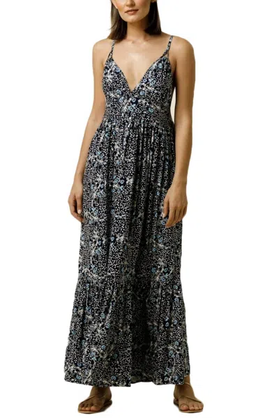 Lusana Eden Maxi Dress In Black Multi In Blue