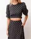 Lusana Elanor Top In Navy Polka Dot In Black