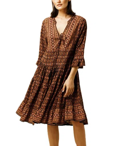 Lusana Evie Midi Dress In Copper In Brown