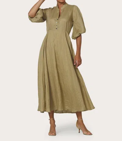 Lusana Kenny Linen Maxi Dress In Cafe In Green