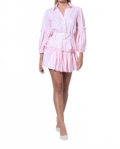 Lusana Lucia Belted Linen Mini Dress - Plus In Petal In Multi