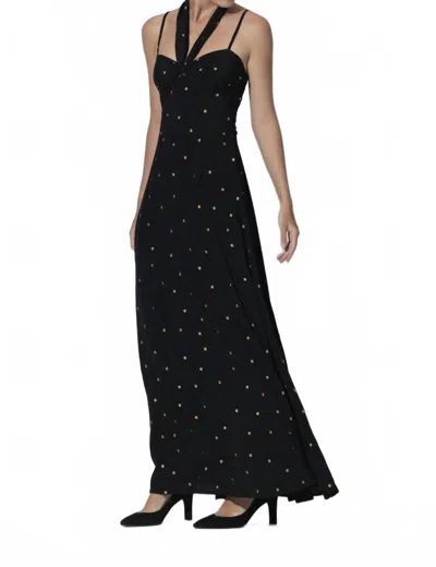 Lusana Meela Maxi Dress In Gold Leaf In Black