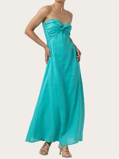 Lusana Melody Linen Maxi Dress In Laurel Teal Blue