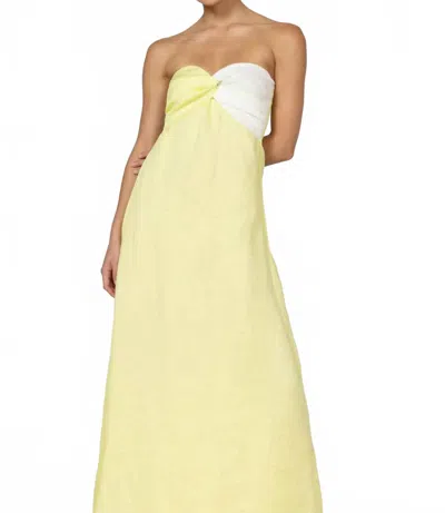 Lusana Melody Linen Maxi Dress In Neon Lime / White In Yellow