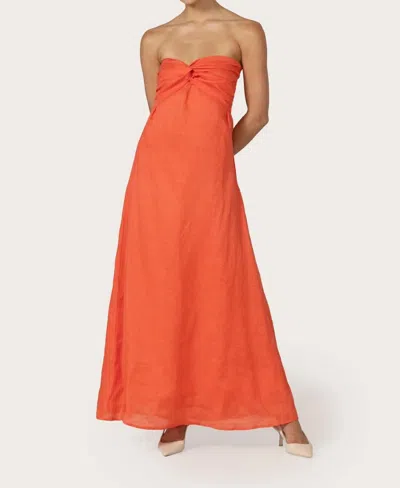 Lusana Melody Linen Maxi Dress In Salsa Coral In Orange
