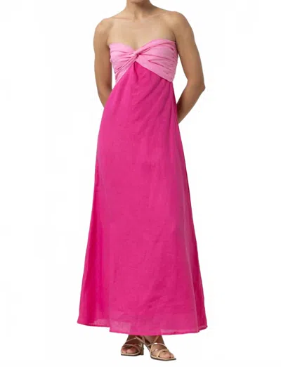 Lusana Melody Linen Maxi Dress In Ultra Pink Mix In Pink