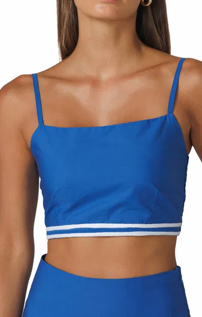 Lusana Oliver Embroidered Poplin Top In Sapphire Stripe In Blue