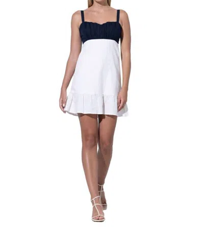 Lusana Reece Ruffle Linen Dress In White/navy