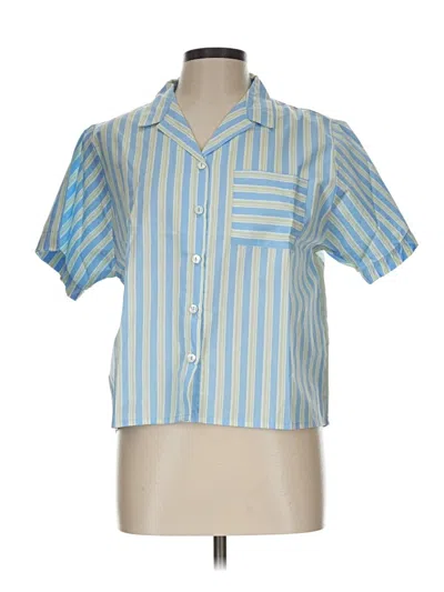 Pre-owned Lusana Short Sleeve Button Down Shirt In Blue