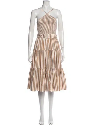 Pre-owned Lusana Striped Midi Length Dress In Neutrals