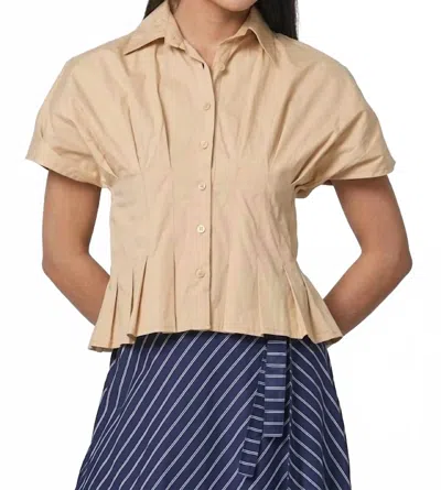 Lusana Tailor Pleated Blouse In Tan In Neutral