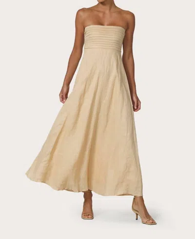 Lusana Talia Pintuck Linen Maxi Dress In Champange In Neutral
