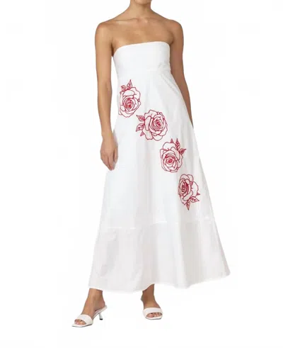 Lusana Timothy Poplin Maxi Dress In Cleo Embroidery In White