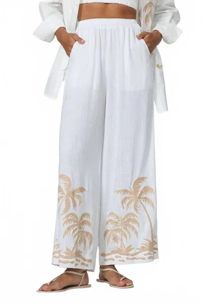 Lusana Wide Leg Embroidered Pant In Palma In White